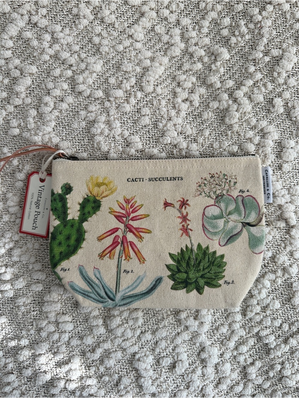 Cavallini Co Succulents Natural Cotton Vintage Zipper Pouch Travel Cosmetic NWT